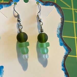 Shades of Green Sea Glass Beaded Earrings NWOT